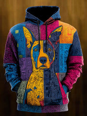 Vintage Patchwork Hunde druck Kunst Casual Hoodie