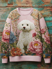 Damen Vintage Hund Kunstdruck Casual Sweatshirt