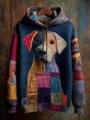 Vintage Patchwork Hunde druck Kunst Casual Hoodie
