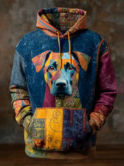 Vintage Patchwork Hunde druck Kunst Casual Hoodie