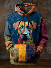 Vintage Patchwork Hunde druck Kunst Casual Hoodie