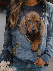 Damen-Jeans-Hunde-Print lässig Sweatshirt
