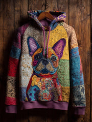 Vintage Patchwork Hunde druck Kunst Casual Hoodie
