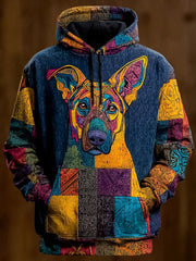 Vintage Patchwork Hunde druck Kunst Casual Hoodie