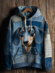 Denim Dog Print Kunst Casual Hoodie