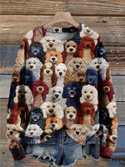 Damen Hunde druck Lässiger Strick pullover