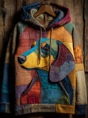 Vintage Patchwork Hunde druck Kunst Casual Hoodie