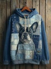 Denim Dog Print Kunst Casual Hoodie