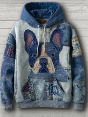 Denim Dog Print Kunst Casual Hoodie