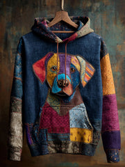 Vintage Patchwork Hunde druck Kunst Casual Hoodie
