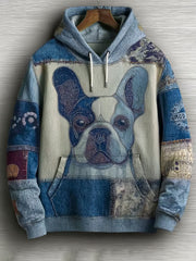 Denim Dog Print Kunst Casual Hoodie