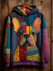 Vintage Patchwork Hunde druck Kunst Casual Hoodie