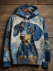 Denim Dog Print Kunst Casual Hoodie
