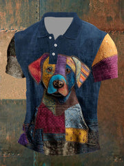 Herren Vintage Patchwork-Hunde-Print-Shirt