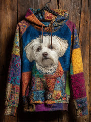 Vintage Patchwork Hunde druck Kunst Casual Hoodie