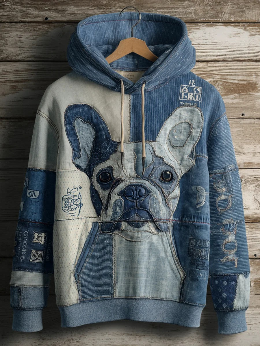 Denim Dog Print Kunst Casual Hoodie