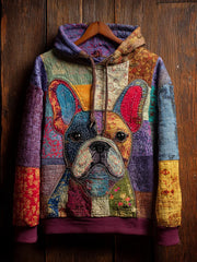 Vintage Patchwork Hunde druck Kunst Casual Hoodie