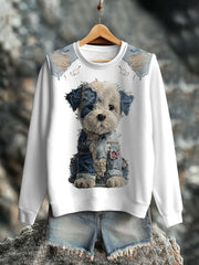 Damen-Jeans-Hunde-Print lässig Sweatshirt