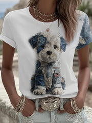 Damen-Jeans-Hund bedrucktes T-Shirt