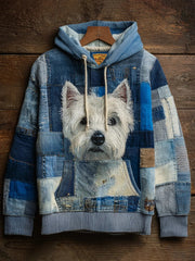 Denim Dog Print Kunst Casual Hoodie