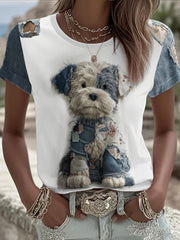 Damen-Jeans-Hund bedrucktes T-Shirt