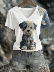 Damen-Jeans-T-Shirt mit V-Ausschnitt