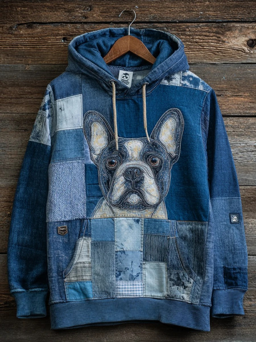 Denim Dog Print Kunst Casual Hoodie