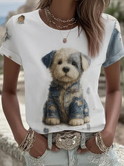 Damen-Jeans-Hund bedrucktes T-Shirt