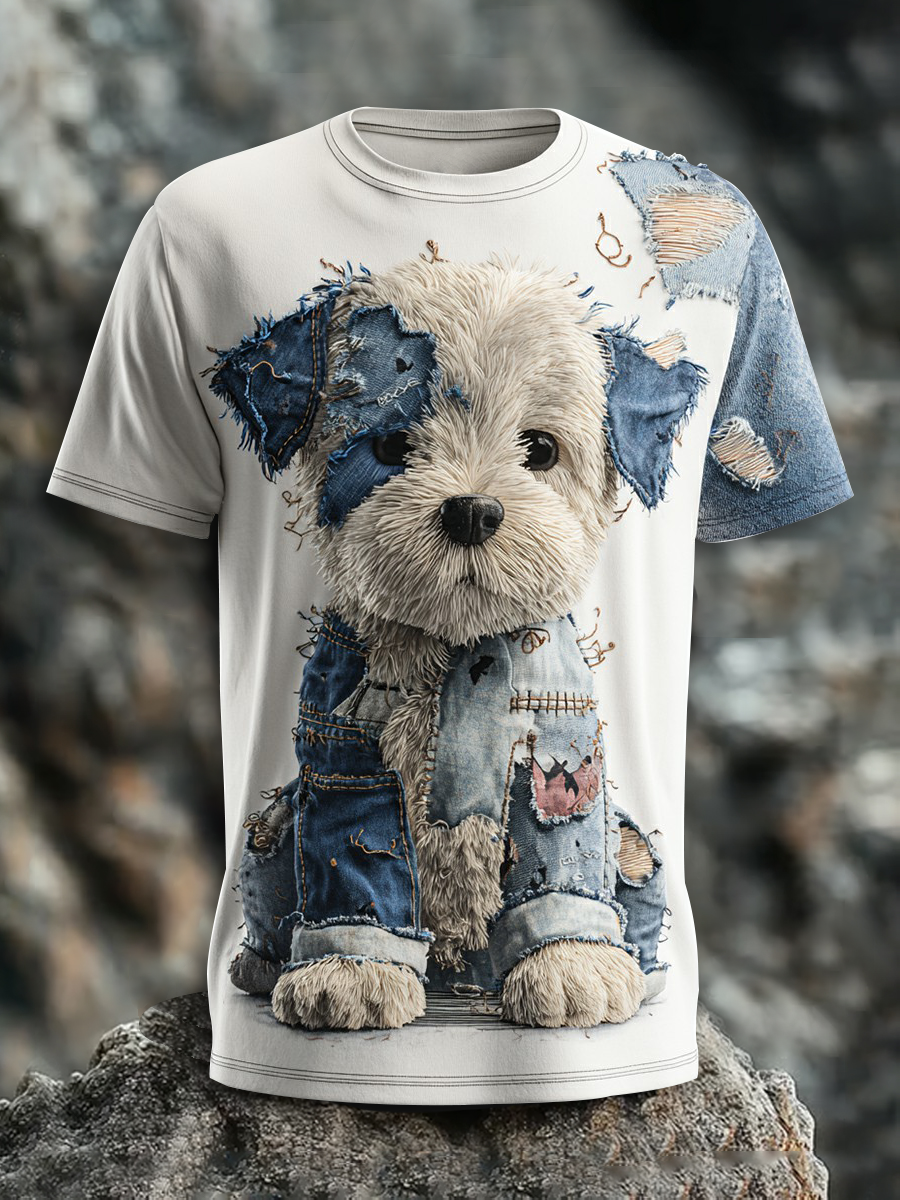 Herren-Jeans-Hunde-Print-T-Shirt