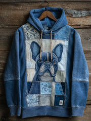 Denim Dog Print Kunst Casual Hoodie