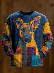 Vintage Patchwork Hund Kunstdruck Casual Sweatshirt