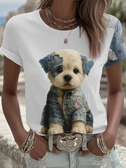Damen-Jeans-Hund bedrucktes T-Shirt