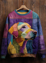 Damen Vintage Patchwork Hund Kunstdruck Casual Sweatshirt