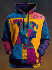 Vintage Patchwork Hunde druck Kunst Casual Hoodie