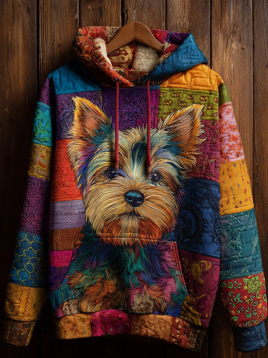 Vintage Patchwork Hunde druck Kunst Casual Hoodie