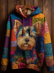 Vintage Patchwork Hunde druck Kunst Casual Hoodie