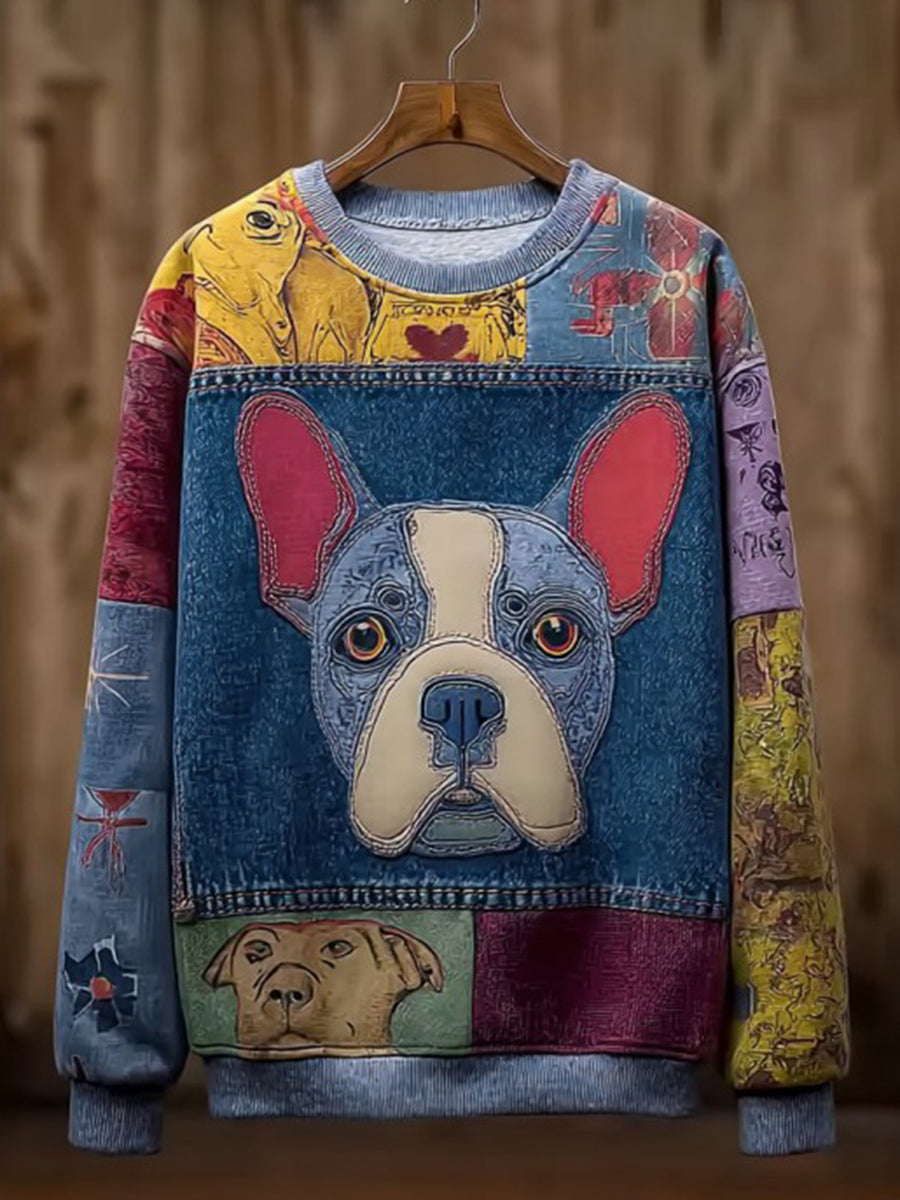 Damen-Jeans-Hunde-Print lässig Sweatshirt