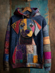 Vintage Patchwork Hunde druck Kunst Casual Hoodie