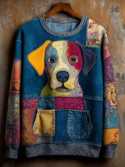 Damen-Jeans-Hunde-Print lässig Sweatshirt