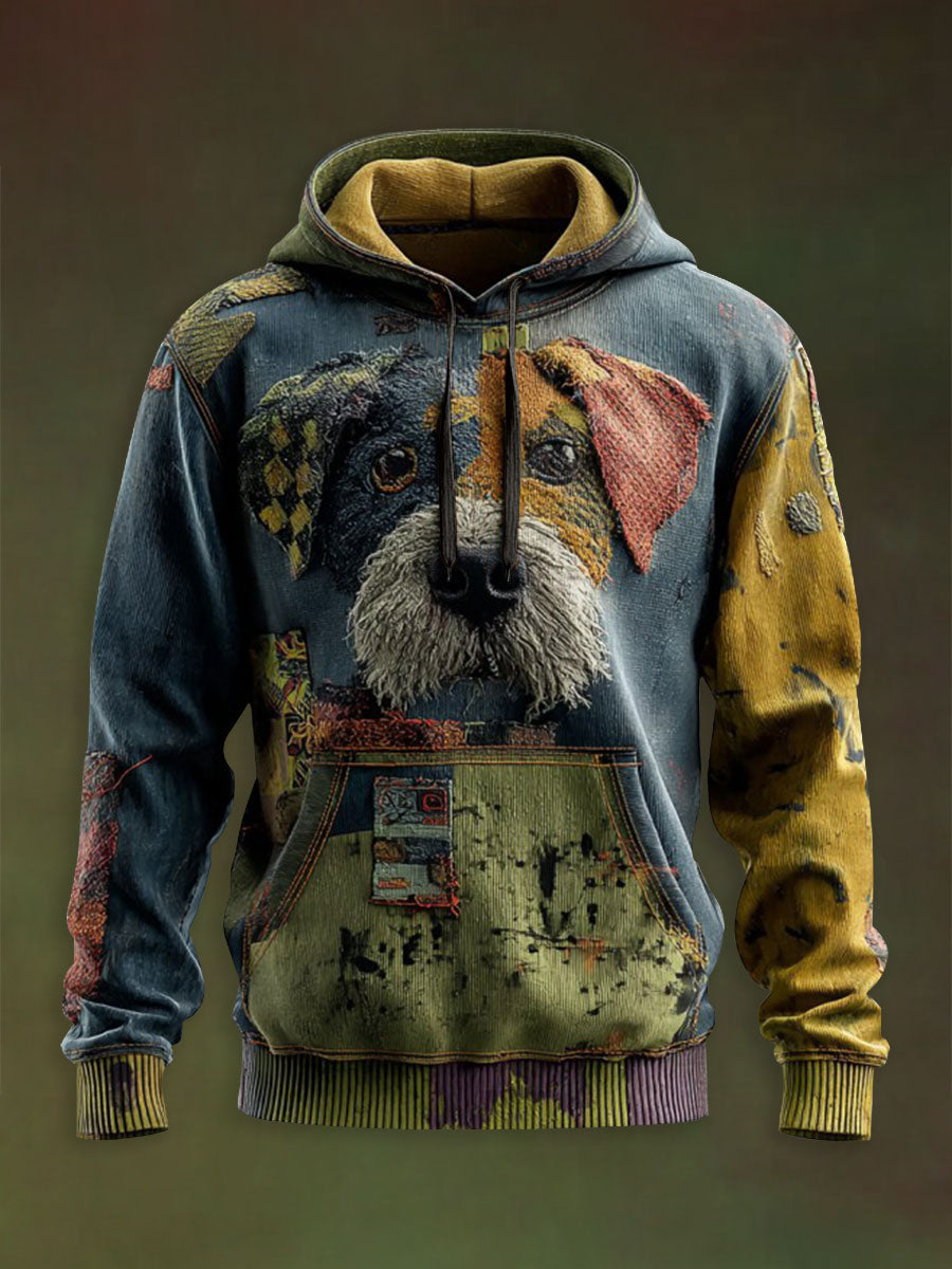 Vintage Patchwork Hunde druck Kunst Casual Hoodie