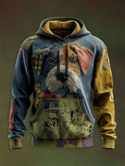 Vintage Patchwork Hunde druck Kunst Casual Hoodie
