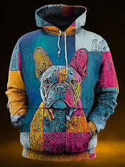 Vintage Patchwork Hunde druck Kunst Casual Hoodie