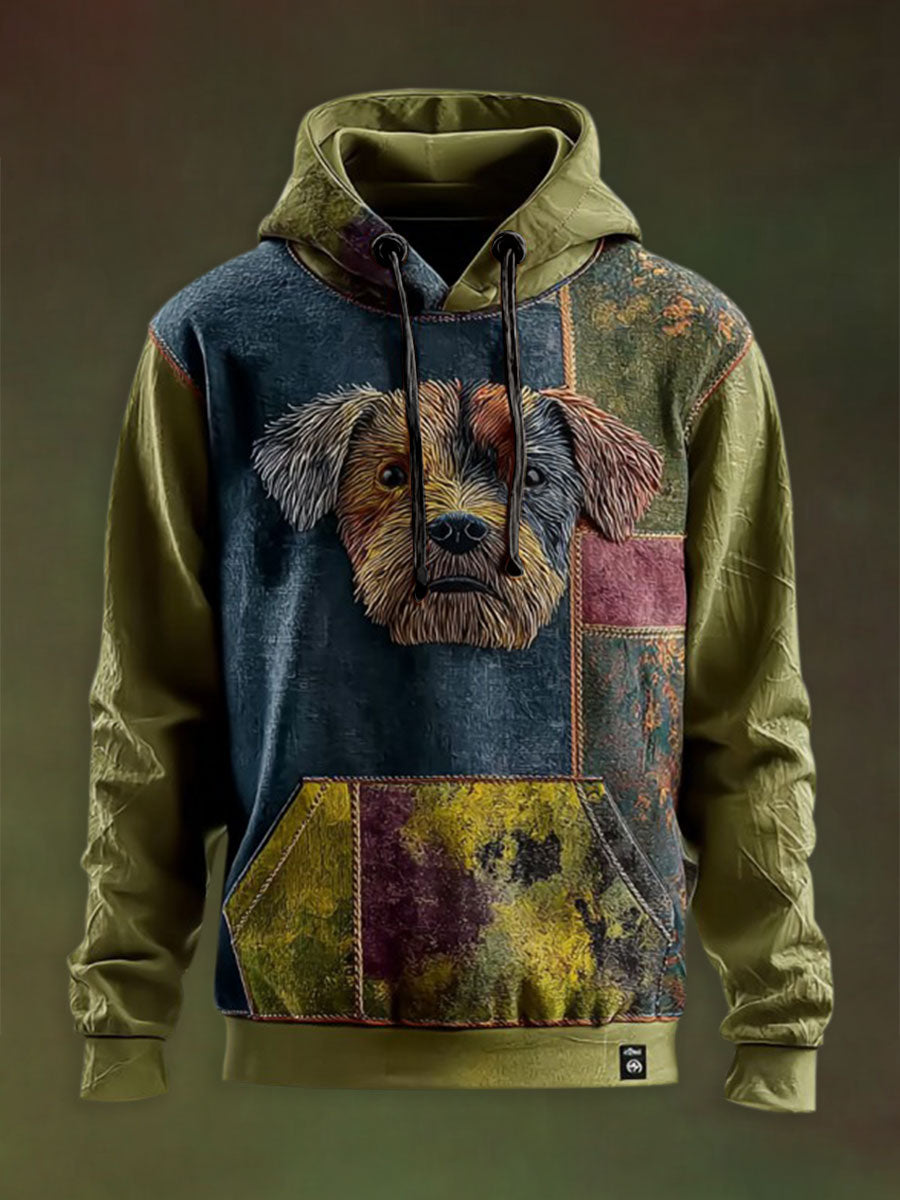 Vintage Patchwork Hunde druck Kunst Casual Hoodie