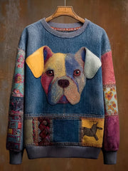 Damen-Jeans-Hunde-Print lässig Sweatshirt
