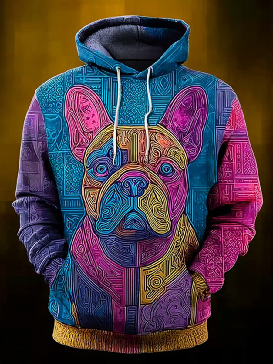 Vintage Patchwork Hunde druck Kunst Casual Hoodie