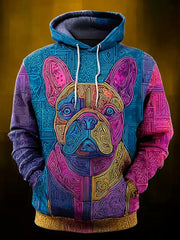 Vintage Patchwork Hunde druck Kunst Casual Hoodie