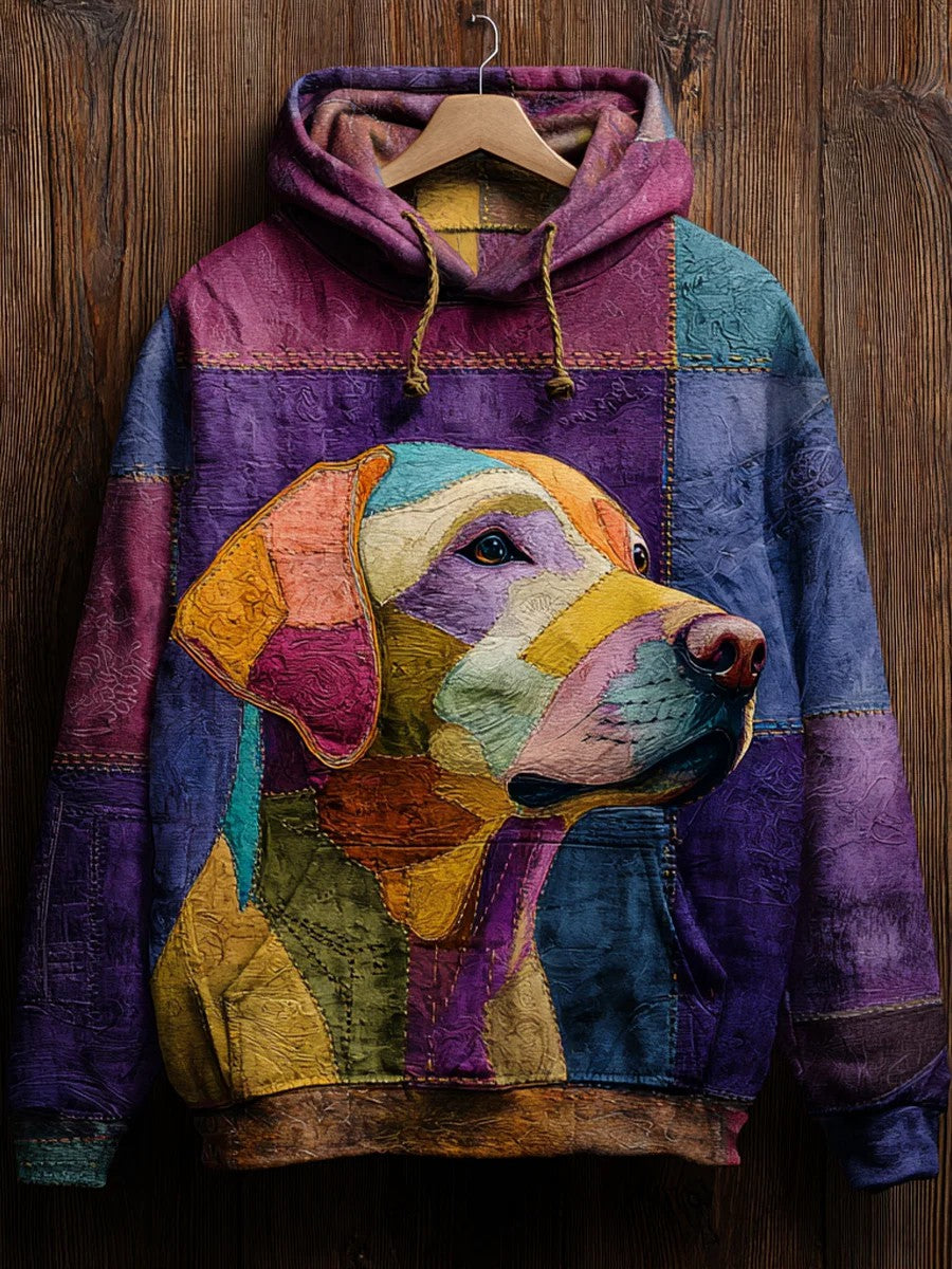 Vintage Patchwork Hunde druck Kunst Casual Hoodie