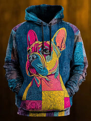 Vintage Patchwork Hunde druck Kunst Casual Hoodie