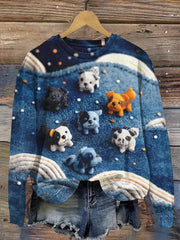 Damen-Jeans-Hunde-Print lässig Sweatshirt