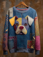 Damen-Jeans-Hunde-Print lässig Sweatshirt